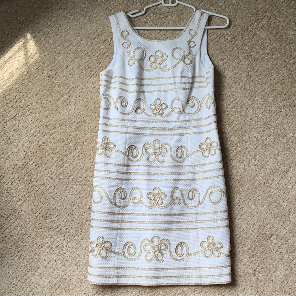 Lilly Pulitzer White And Gold Shift Dress